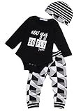 Newborn Baby Boy Jumpsuit Babysuit Romper+ Long Pants+Hat Outfit Summer Set (12-18 Months, Black)