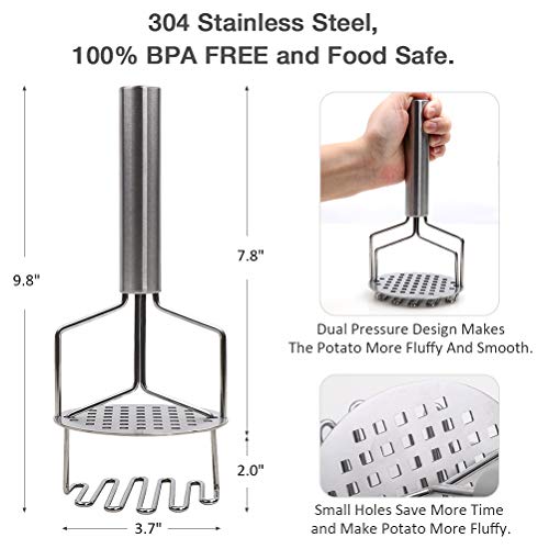 Dual-Press Potato Masher, Stainless Steel Potato Ricer Press, Premium Heavy Masher Ricer Tool for Mashing Baby Food, Vegetable, Fruits and Kitchen Baking