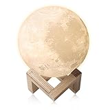 Feitenn 3D Printing Moon LED Lamp Night light Smart Touch Switch Battery Powered USB Charging 2 Modes Lunar Table Lamp with Lamp Holder Stand Kids Room Home Decor Christmas Gift (15 CM)