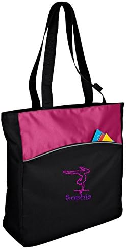 Personalized Gymnastics Shoulder Bag with Custom Text | Canvas Tote Bag with Customizable Embroidered Monogram Design (Passion Pink/Black)