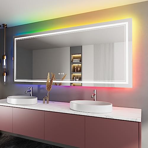 LED Bathroom Mirror RGB Color Changing Dimmable Anti-Fog