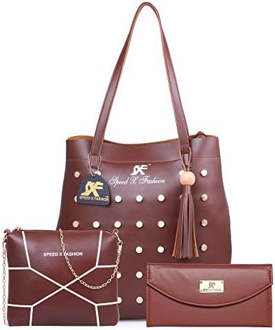 Speed X Fashion Women's PU Handbag Combo (LWH00STY, Brown)