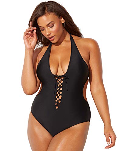 Swimsuits for All Women's Ashley Graham VIP One Piece Swimsuit 16 Black