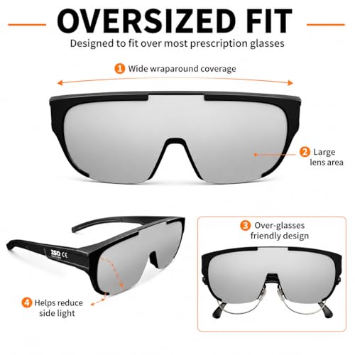 Approved Solar Eclipse Glasses, Fit-Over Oversize Overlapping for Prescription Glasses, ISO 12312-2:2015 Certified, CE EPI Cat II