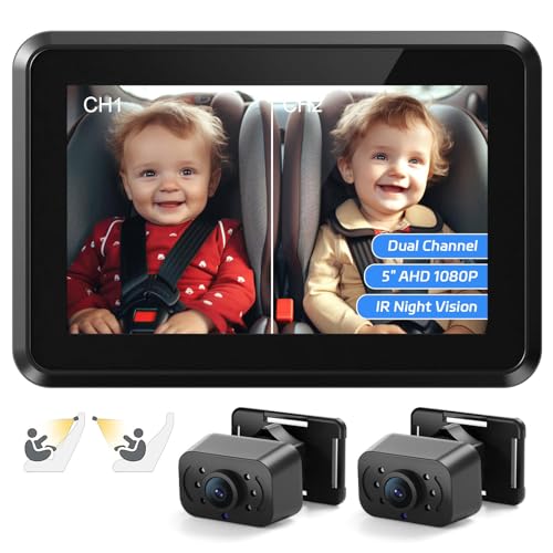 KAPEICamper Baby Car Camera, Back Seat Baby Car Mirror with HD Night Vision 360° Rotation Display, 5 Mins Easy Installation, Observe The Baby’s Move (two baby car camera)