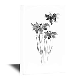 Canvas Wall Art - Watercolor Style Floral Art in Black and White - Gallery Wrap Modern Home Art | Ready to Hang - 12x18 inches
