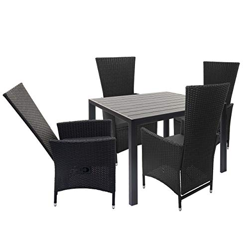 Mendler Poly-Rattan Garnitur HWC-F49, Garten-/Lounge-Set Sitzgruppe Balkonset, verstellbare Lehne 90x90cm - schwarz