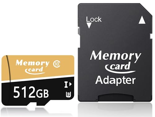 New MicroSD Card Memory Card 512GB with Adapter,Full HD & 4K UHD Card Class10 U3 High Speed for Camera/Phone/Tachograph,Tablet and Drones