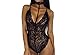 Feite Fashion Women Sexy Lace Backless Jumpsuit Swimsuit Bodysuit (Black, S)