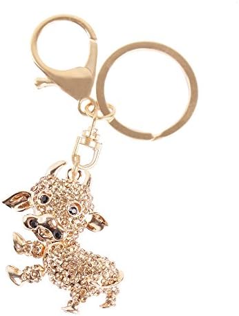 Calf Cow Charm Rhinestone Crystal Purse Bag Keyring Key Chain Gift