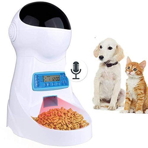 Sailnovo Automatic Cat Feeder Pet Dog Feeder Food Dispenser with Timer Programmable Voice Recorder and Portion Control, 4L Auto Pet Feeder for Cats Dogs