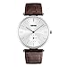 Mens Unique Analog Quartz Business Casual Dress Wrist Watch Leather Band Minute Dial with Special Lug Design, White Simple Dial, 98FT Waterproof 30M 3ATM Water Resistant - Silver