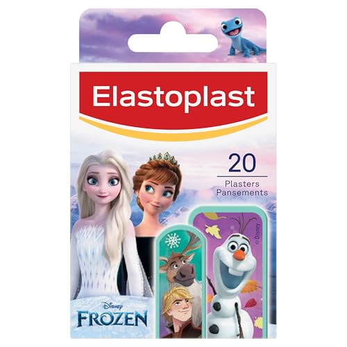 Elastoplast Disney Frozen Plasters, Assorted Sizes (20 Pieces), Coloured, First Aid Wound Care for Children with Frozen Designs, Various Sized, Skin-Friendly