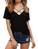 Haola Women's Summer Cross Front Tops Deep V Neck Casual Teen Girls Tees T Shirts