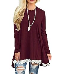 Sanifer Women's Lace Long Sleeve Tops Long Tunic