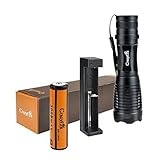 Tactical LED Flashlight with Battery and Charger,CrazyFire 1000lm Most Powerful LED Flashlight,5 Modes IP65 Waterproof Compact LED Flashlight for Hiking,Camping,Hunting or Emergency Use