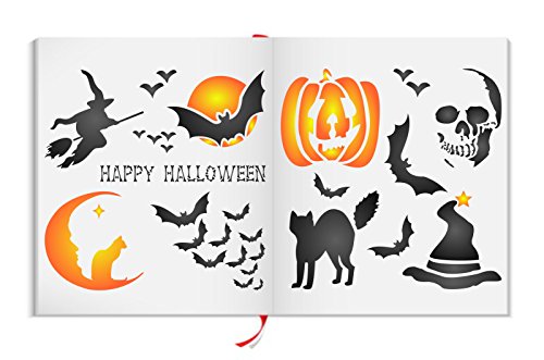 Halloween Stencil Set - Bundle - 2 items: Decoration + Card Making Sheets - Reusable Wall Stencils - Best Quality Halloween Ideas - Use on Walls, Floors, Fabrics, Glass, Wood and More...