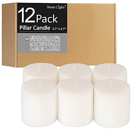 Pillar Candles - 3x3 inch | 25 Hours Burning, 12 Count - White Unscented Smokeless European Pillar Candles - Perfect for Wedding, Parties, Spas, Home Gatherings and Dinner