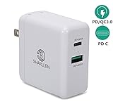 SHARLLEN Dual-Port 45W Fast USB C PD Wall Charger Compatible iPhone MacBook/Pro, iPhone Xs/XS max/XR/X / 8 / Plus, Samsung Note8 Nexus 5X, 6P and More