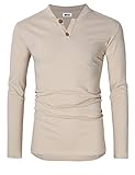 MrWonder Men's Casual Linen and Cotton V Neck Long Sleeve Henley T-Shirts