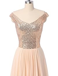 Tienda Rong - Vestido de noche para mujer, diseño de dama de honor, lentejuelas y gasa