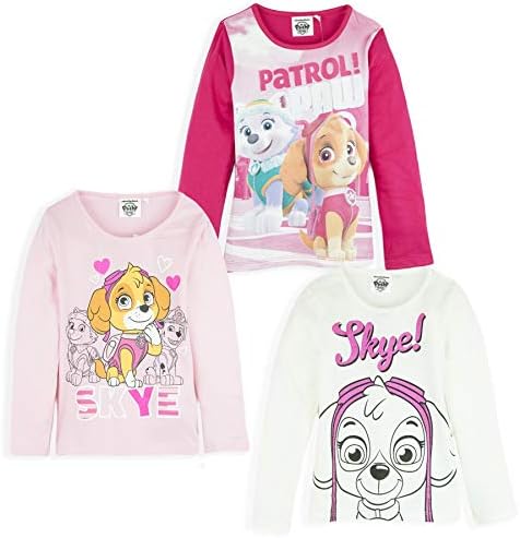 Multi Pack of Licensed Long Sleeve Character Tops for Boys Girls 2-Pack, 3-Pack 100% Cotton - Minions, Paw Patrol, Disney Mickey Minnie Mouse, Frozen