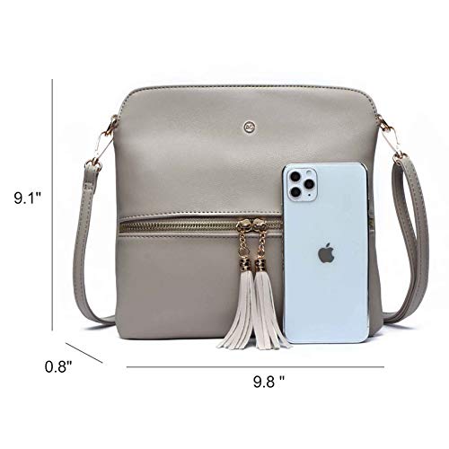 Amelie Galanti Lightweight Medium Crossbody Bag Shoulder Bag with Zipper Pocket and Tassel (KHAKI)