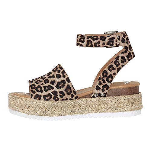 Z. Emma Women's Open Toe Ankle Strap Studded Buckle Espadrilles Platform Wedge Summer Sandals SA01 Leopard 8.5