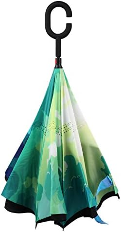 Unique Inverted Drip Free Vehicle Reflective Strip Safety Car Umbrella - Anti-uv Sun And Rain Umbrellas - Auto-close (Multicolor Green)