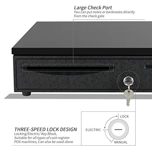 Cash Register Drawer -Nurxiovo 16 Inch Money Box 5 Bill 8 Coin Money Tray Lock/Point of Sale (POS) System Machine RJ11/RJ12 Interface/Open with Key(Black)