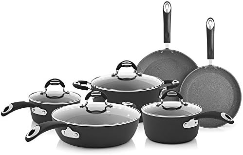 Bialetti Impact 07559 Textured Nonstick Surface Oil Distribution10 Piece Cookware Set Gray