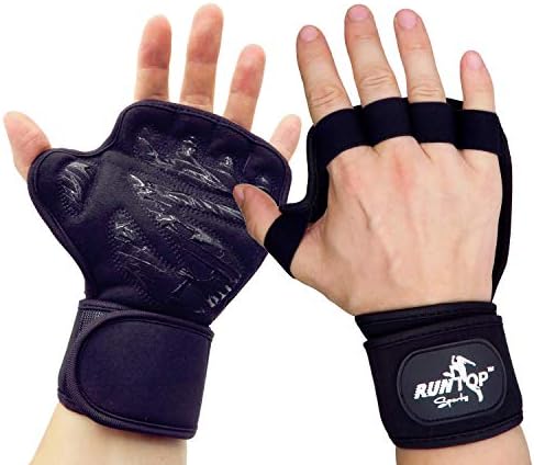 RUNTOP Crossfit WODS Training Grip Gloves Pads with Strong Wrist Wrap Brace Support&Silicone Padding Workout Fitness Weight Lifting Powerlifting Gym Hand Full Palm Protect for Men Women