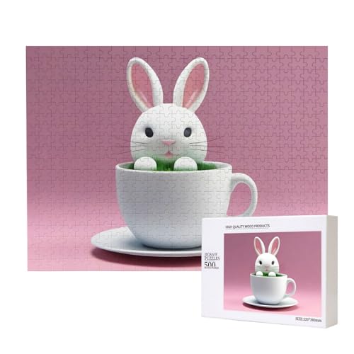 Poezjzw Bunny in A Cup Adult Classic Jigsaw 500 Pieces Wooden Puzzle Modern Home Decor Intellectual Game 52 X 38 Cm