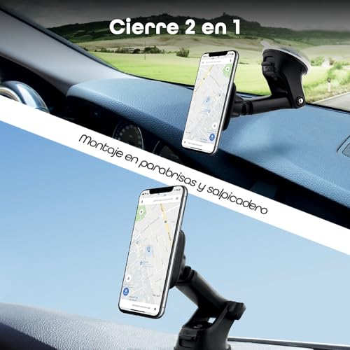 T'nB Sora Magnetic Car Phone Holder - 6 Powerful Magnets - Adjustable Arm - 360° Rotation - 2 in 1 Suction Cup - Carbon Finish - Black