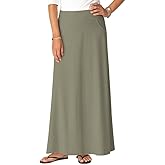 Baby'O Women's Stretch Cotton Knit Western Style A-Line Maxi Skirt with Jeans-Style Front Pockets