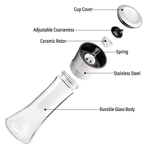 Salt and Pepper Grinder Set, Trofoty Elegant Salt and Pepper Mill Set with Adjustable Ceramic Grinder, Stainless Steel and Glass, Salt and Pepper Shaker with Lid 6 OZ Set of 2 - Thumbnail 4