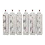 Houseables Squirt Bottle, Condiment Squeeze Sauce Container, 16 Oz (473 ml), Plastic, 6 Pack, Clear, Red Cap, Open-Tip, Screw-On Spout, Durable Polyethylene for Restaurants, Dressing Dispensing