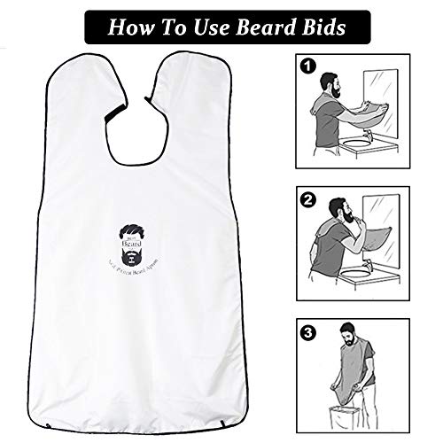 Beard Apron for Man Shaving Beard Hair Clippings Cape Trimming Bib Non-Stick Hair Catcher Grooming Cloth Beard Shaping Tool - Perfect Gift (White) - Thumbnail 3