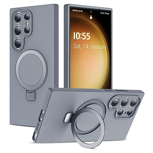 SKYLMW for Samsung Galaxy S24 Ultra Case with Magnetic Invisible Stand [Compatible with MagSafe] Military Drop Tested [Full Camera Protection] Silicone S24 Ultra Case for Women Men 6.8'',Grey