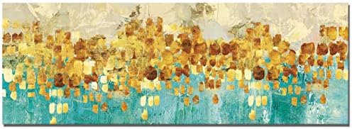 Maison Artwork Unframed Large Size Modern Gold Abstract Canvas Painting Wall Art Turquoise Wall Decoration Canvas Prints Decor For Living Room (MS006, 40x120cm)