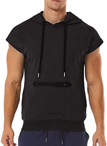 Men's Summer Casual Hooded Pocket Short Sleeve Sport T-Shirt Top Vest Blouse