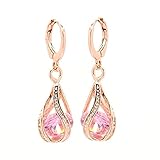 18k Rose Gold Plated Autralian Pink Swarovski Crystal Drop Dangle Hoop Earring