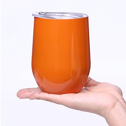 12 oz Insulated Stemless Glass,Stemless Wine Glass,Wine Tumbler, Exclusive for Home, Office,Perfect for Wine,Coffee, Drinks,Champagne,Cocktails (12oz, Orange) - Thumbnail 3