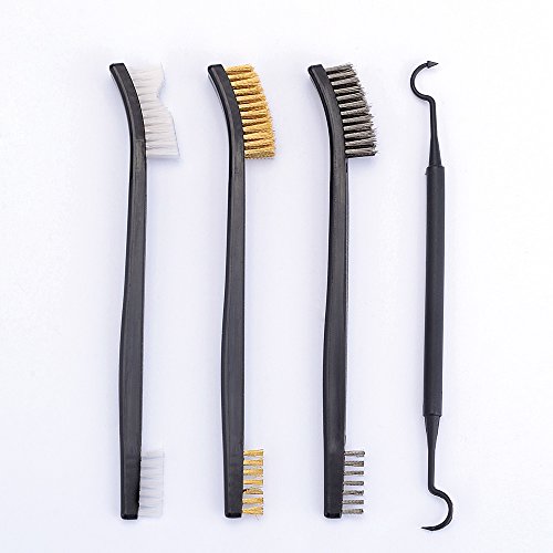 Gun Cleaning Brush & Pick Kit in Zippered Organizer Carry Case (8 Pieces) - Double End Brass Steel Nylon Bristle Brushes & Metal Polymer Picks by BOOSTEADY