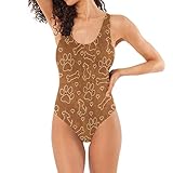 Women's Swimsuits - Brown Dog Paws, Bone and Hearts