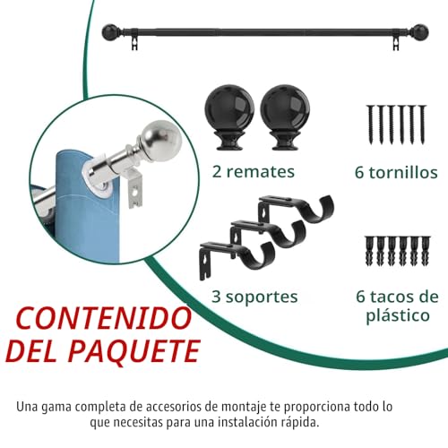 Curtain Rods for Eyelet Curtains Black Curtain Rod Small Curtain Rod Includes Round Finial Rings Brackets and Accessories for Living Room and Bathroom Black 84-290CM