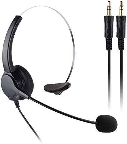 3.5mm Monaural Headset, Prosensor® Single Ear 3.5mm Audio Plug Call Center Headset Hands-free Noise Cancelling Corded Headphone with Mic for Laptop, Computers - Perfect for Phone Desk Telephone