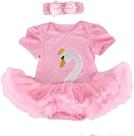 Baby Cotton Summer Toddler Romper Bodysuit with Headband 6-12 Months Pink Swan