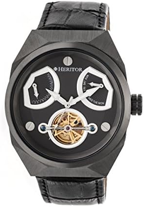 Heritor Automatic Men's 'Oxford Semi-Skeleton' Chinese Stainless Steel and Leather Watch, Color:Black (Model: HERHR5507)