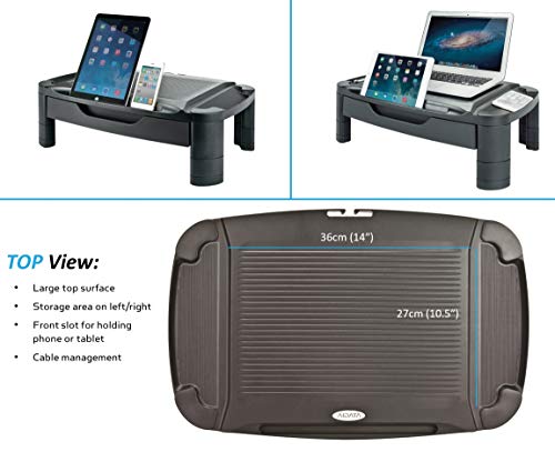 ErgoActive Height Adjustable Monitor Stand Riser with Storage Organizer and Drawer, Computer, iMac, Printer, Laptop, Desk with Tablet & iPhone Holder, Cable Management Slot (Black) - Thumbnail 5
